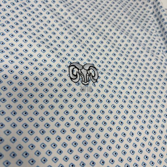 Johnnie-O Mens Large White Blue Diamond Patterned Short Sleeve Golf Polo Shirt - Picture 3 of 6